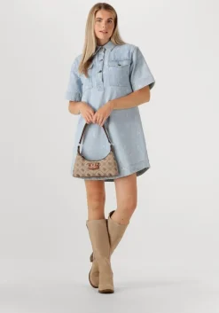 lichtblauwe neo noir mini jurk saras denim emb dress