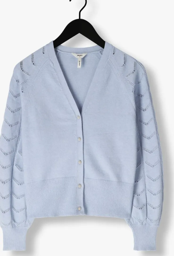 lichtblauwe object vest objeva l/s knit cardigan