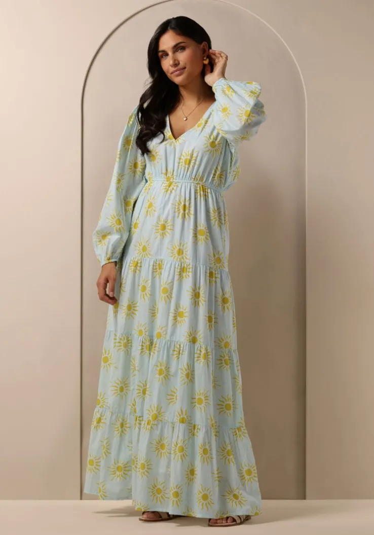 lichtblauwe omoda atelier maxi jurk x kae