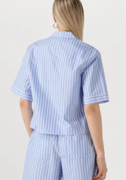 lichtblauwe rouge edit blouses roushona 2/4 resort collar shirt