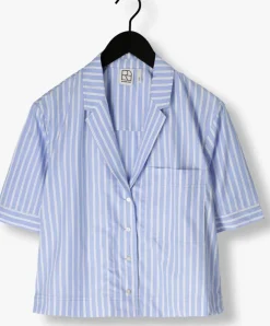 lichtblauwe rouge edit blouses roushona 2/4 resort collar shirt