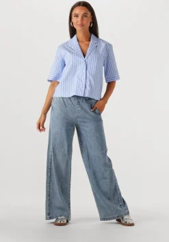 lichtblauwe rouge edit blouses roushona 2/4 resort collar shirt