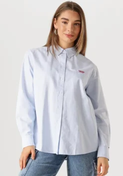 lichtblauwe tommy jeans blouses tjw rlx script oxford shirt