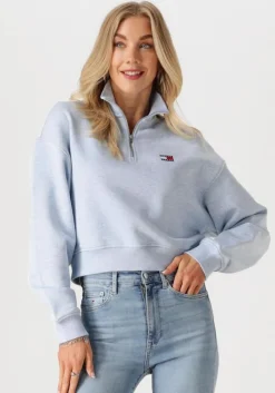 lichtblauwe tommy jeans trui tjw bxy crp badge 1/4zip