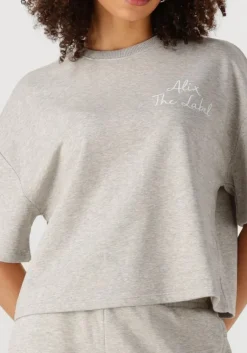 ALIX THE LABEL lichtgrijze t-shirt ladies knitted sweat t-shirt><noscript><img width=