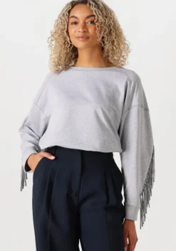 lichtgrijze co'couture trui studcc fringe sweat