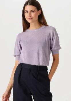 lila minus t-shirt liva puff sleeve metallic knit pullover