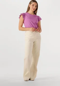 paarse selected femme t-shirt slfcamila ss ruffle tee