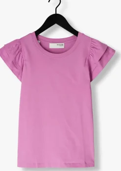 paarse selected femme t-shirt slfcamila ss ruffle tee