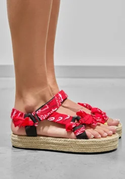 ARIZONA LOVE rode platte sandalen trekky raffia><noscript><img width=