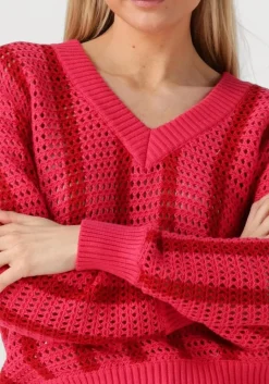 COLOURFUL REBEL rode trui lizza crochet stripe v-neck sweater><noscript><img width=