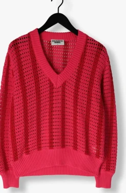 COLOURFUL REBEL rode trui lizza crochet stripe v-neck sweater><noscript><img width=