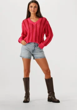 COLOURFUL REBEL rode trui lizza crochet stripe v-neck sweater><noscript><img width=