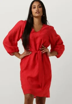JANSEN AMSTERDAM rode mini jurk ff517 dress 3/4 puffed sleeve v-neck>DAMES Jurken