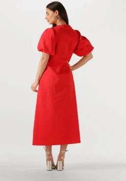 rode neo noir maxi jurk illana poplin dress