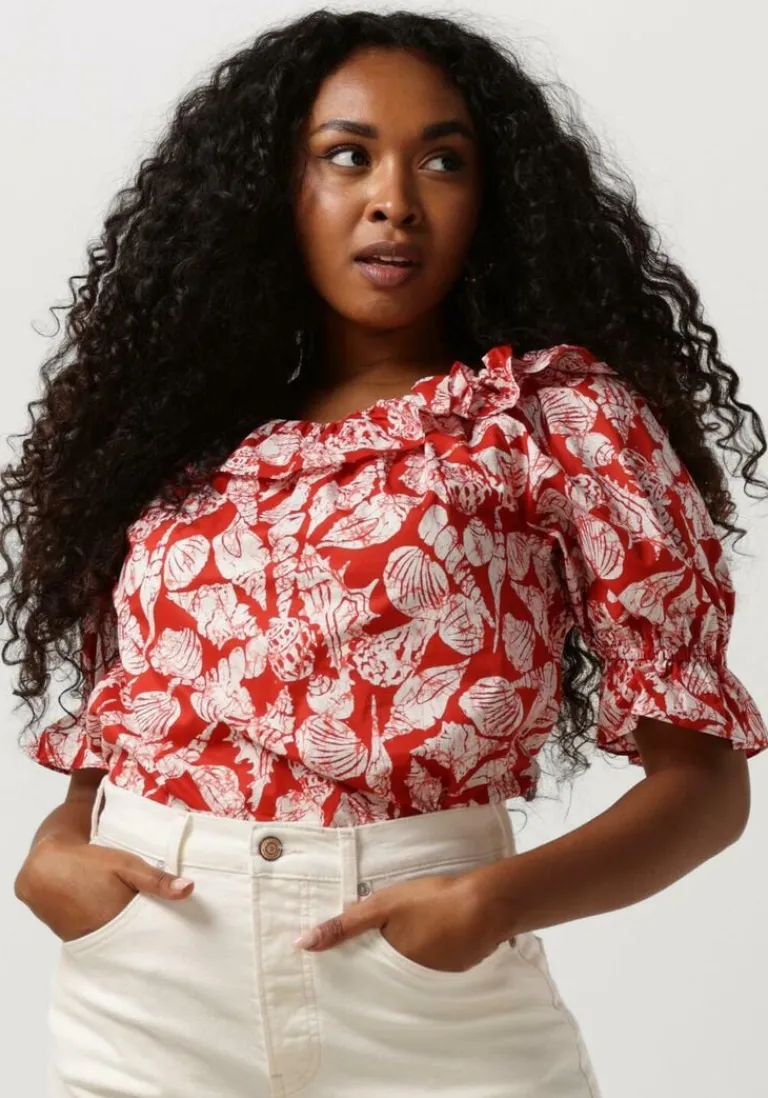 SCOTCH & SODA rode top off shoulder top with rufflesda>DAMES Tops & T-Shirts