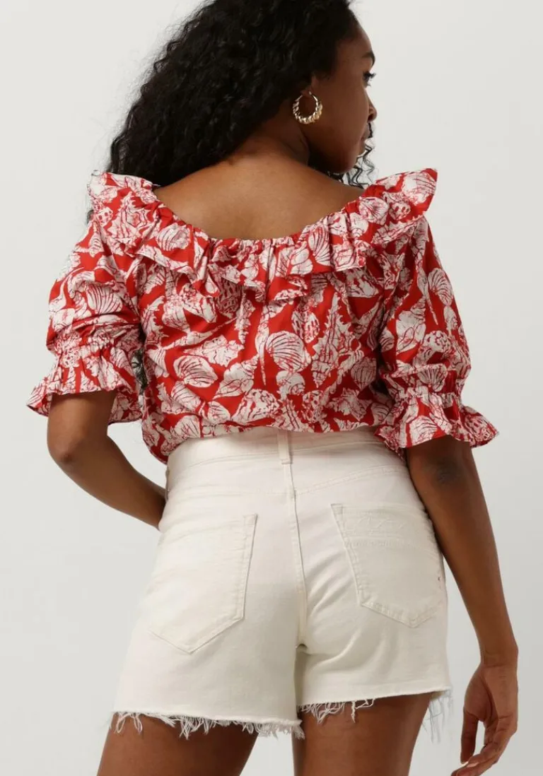 SCOTCH & SODA rode top off shoulder top with rufflesda>DAMES Tops & T-Shirts