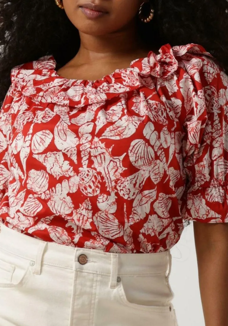 SCOTCH & SODA rode top off shoulder top with rufflesda>DAMES Tops & T-Shirts