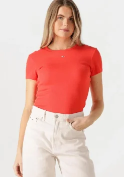 TOMMY JEANS rode t-shirt tjw slim essential rib ss ext>DAMES Tops & T-Shirts