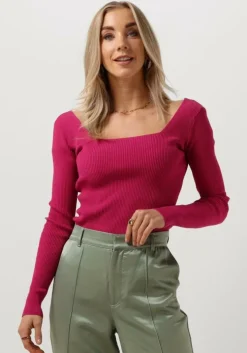 roze colourful rebel trui ariel square neckline knitted top