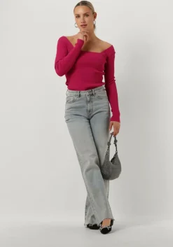 roze colourful rebel trui ariel square neckline knitted top