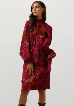 JANSEN AMSTERDAM mini jurk wfp598 dress print with smocked turtle neck>DAMES Jurken