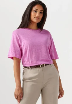 roze selected femme t-shirt slfvilja linen ss tee