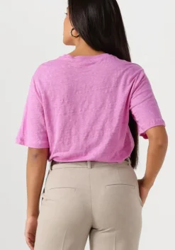 roze selected femme t-shirt slfvilja linen ss tee