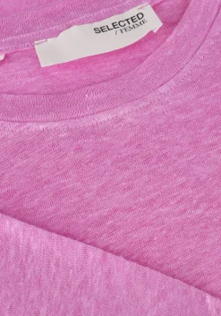 roze selected femme t-shirt slfvilja linen ss tee