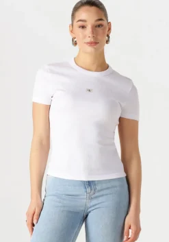 CALVIN KLEIN te t-shirt woven label rib fitted tee>DAMES Tops & T-Shirts