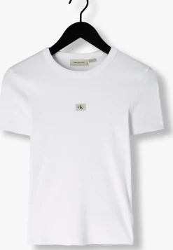 CALVIN KLEIN te t-shirt woven label rib fitted tee><noscript><img width=