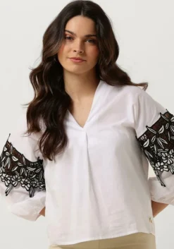 witte jansen amsterdam blouses cv777 cotton voile blouse with black/white lace detail 3/4 sleeve
