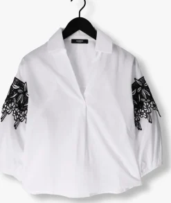 witte jansen amsterdam blouses cv777 cotton voile blouse with black/white lace detail 3/4 sleeve