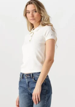 witte tommy hilfiger t-shirt slim gold button polo ss