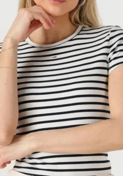 witte tommy jeans t-shirt tjw slim essential rib ss ext