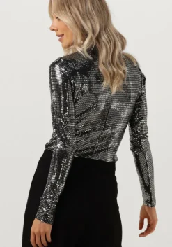 zilveren minus top jilana high neck long sleeve top