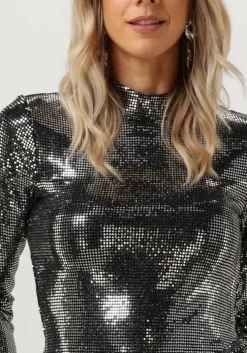 zilveren minus top jilana high neck long sleeve top