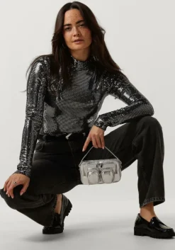 zilveren minus top jilana high neck long sleeve top