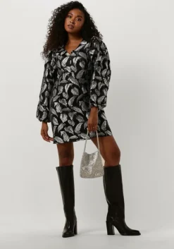 zilveren selected femme mini jurk slfpaula silver leaf ls short dress