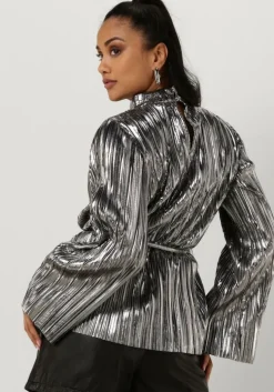 zilveren selected femme top slfnaline ls high neck plisse top