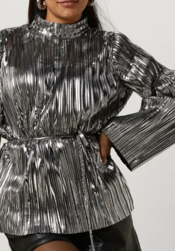 zilveren selected femme top slfnaline ls high neck plisse top