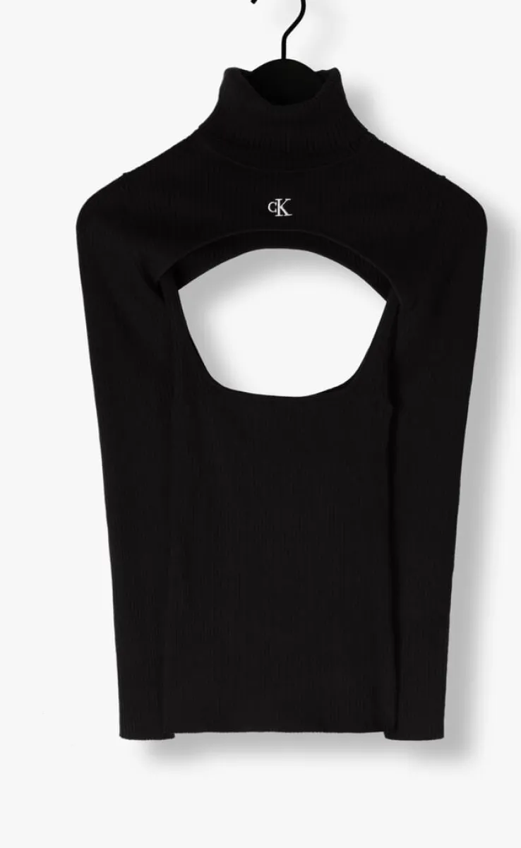 zwarte calvin klein coltrui 2 in 1 cut out tight sweater
