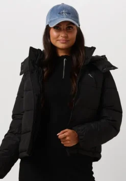 zwarte calvin klein gewatteerde jas matte monologo nd short puffer