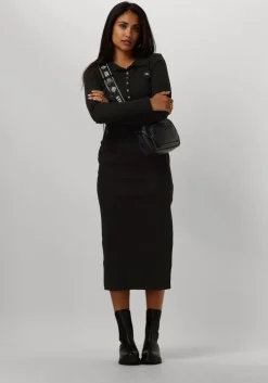 zwarte calvin klein midi jurk woven label rib polo ls dress