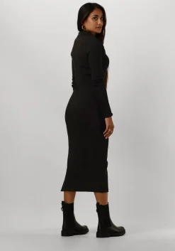 zwarte calvin klein midi jurk woven label rib polo ls dress