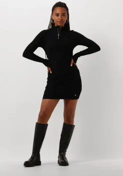 zwarte calvin klein mini jurk variegtaed rib half zip ls dress
