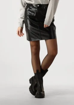 zwarte catwalk junkie minirok short textured vegan leather skirt