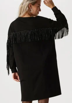zwarte co'couture mini jurk studcc fringe sweat dress
