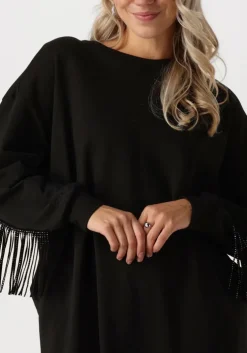 zwarte co'couture mini jurk studcc fringe sweat dress