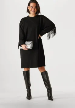 zwarte co'couture mini jurk studcc fringe sweat dress